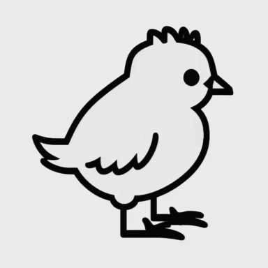 Simple outline of a hen, kids cartoon, minimalist, black on white, lineart, 2d flat file, silhouette, clipart, uninterrupted outline as in an svg, perfect outline corners, make it an outline svg and fill color white, exact outline, the line should not be thickened, the line should not be thicker or thinner, the outline of the line should be thin, maximum 1 millimetre.