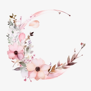 half a circle, minimal, pale pink watercolor flowers, wedding invite, clipart, white background, half circle