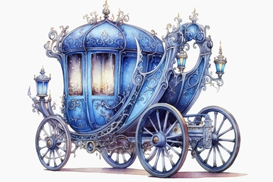 Watercolor Cinderella Carriage Clipart, On White Background, Spaced Out, 4K, Fairycore, Very Detailed, Ultra-HD, Vector Art