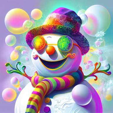 energizing colorful cartoon snowman clipart , simple, cute, happy, art, crafty, pattern, psychedelic , groovy , hi-res contrast