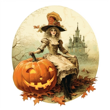 vintage, haloween, clipart, white background, in medium of conté