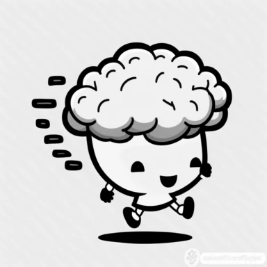 cute clipart of kawaii brain doing jogging. Beautiful, flat, cute manga style, black and white
