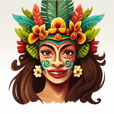 hula dancer smiling realistic face white background clipart