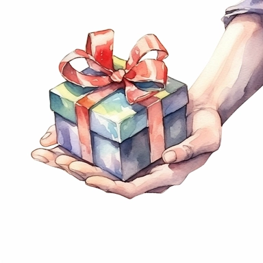 watercolor, Hand with gifts set. Holding present boxes, and holiday packages in festive paper wrapping, tied with ribbon, and bow. Christmas and birthday surprises. png Full body realistic cartoon in 32K UHD cute. 15 cm thick outline. Black color. There was no shadow on the ground. 8k with realistic watercolors and detailed illustrations. PNG clipart, transparent white background