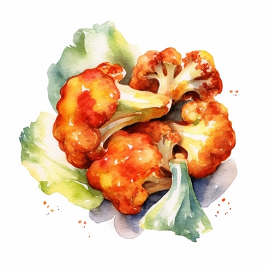 Watercolor drawing of Cauliflower Wings, Vegan, Watercolor, White background, clipart