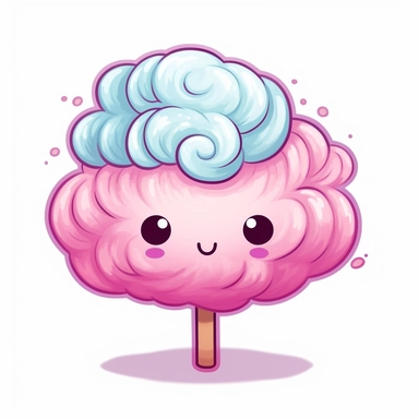 kawaii, cute, cotton candy, vector, detailed, stamp, clip art, white background