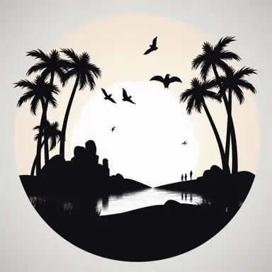 simple beach scene black, svg, clipart, silhouette cricut, white background