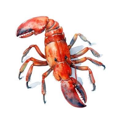Lobster logo watercolor,simple Watercolor, hyper realistic, white background, white margins, 16k, ultra detailed clipart, cut out image, hand - drawn, whimsical manhwa style, ultra HD, sharp and clean art