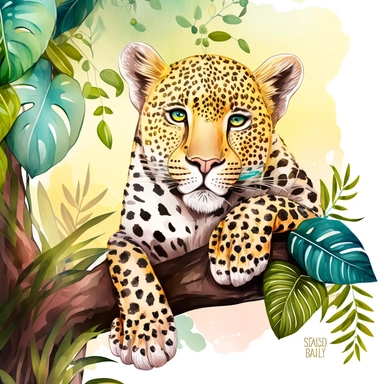 Vivid Watercolor Leopard Clipart, Digital download file for wall decor, animal lovers, baby leopard jungle leopard fan, create like this