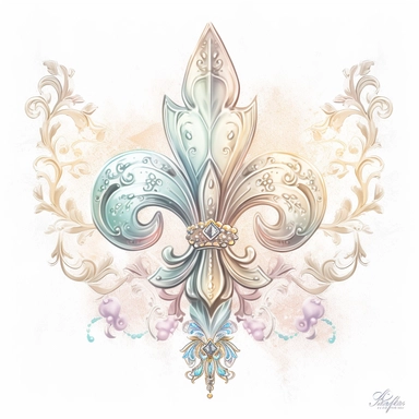 Clipart, gorgeous fleur de lis, soft colours, luminous, glowy, intricate, illustration, detailed, 8k, png, isolated on white background