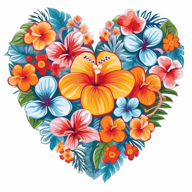 heartshaped, hawaiian flowers, clipart