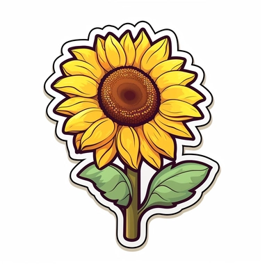 sunflower clipart sticker cartoon white border die cut flat design
