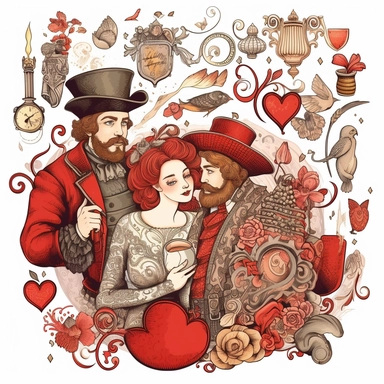 SAINT VALENTINE'S DAY clipart , original hand drawing, style of the artwork, mood of the aartwork, white background, 8K quality, ultra detailed , clipart, white background, High Quality, ultra detailed