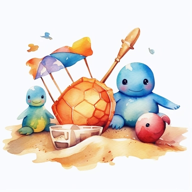 cute Sand Toys, watercolor, White Background, Clipart, funny, cool