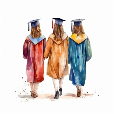 Behind view Graduation Clipart Graduate Students, bestfriends, watercolor Illustration clipart, 4K, extremely detailed