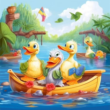duck island bright colors, baby ducks, alligator, clipart,