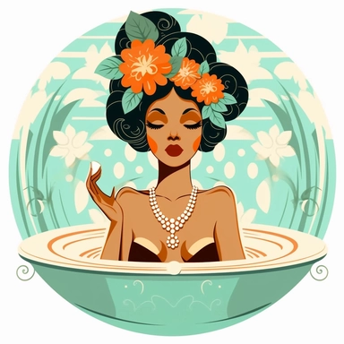 art deco style clipart of ethnic female having a spa day. white background
