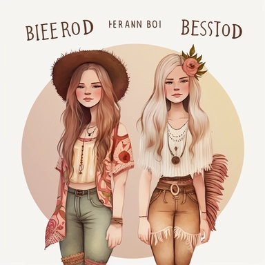 boho Best Friends Clipart, Girlfriends, full body, fashion, pretty face