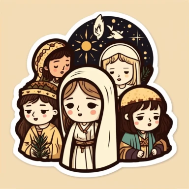 vector sticker design, anime style Christmas nativity clipart, white background, flat colors