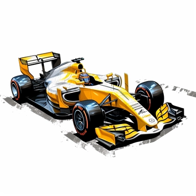 Clipart of the formula one car from Kevin Magnussen with minimal details, aquarel colored cartoon style with thick borders. Only the car. White background, no floor, no shadow