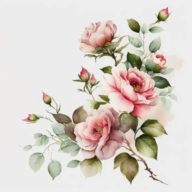 pink flowers watercolor illustration, handpainting, Greeting card Birthday Flowers Wish Rose, Hand-painted flowers transparent background PNG clipart, attention to detail,high quality, extremely detailed v 4, png on white background