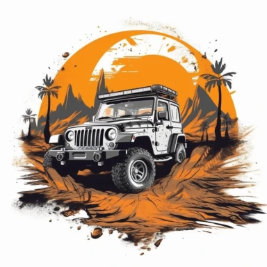 Jeep Wrangler offroad sun on back creative art clipart