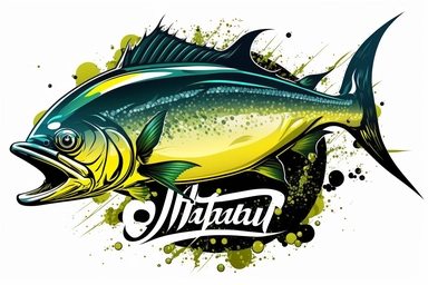 Dorado Trophy fish, Mahi Mahi with rounded head , dynamic sports graphic, Clean vector art, clipart, sticker, black on white background