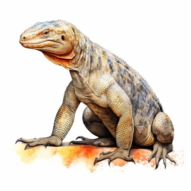 monitor lizard full body realistic clipart + white background + watercolor style