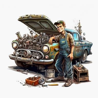 mechanic, car, clipart, very detailed, high resolution, white background