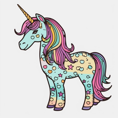 unicorn doodle art clipart contact sheet pastel colours