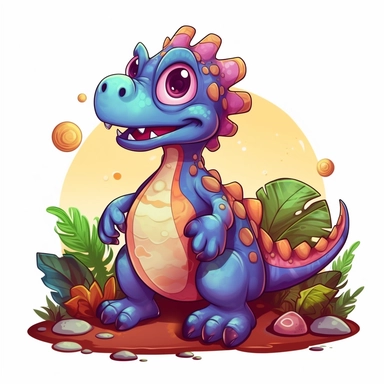 a colorful dinosaur, cartoon, clipart, exploring, proud.