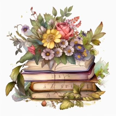 there is a book with a bunch of flowers on it, fantasy game spell icon, medibang, (aesthetics), author unknown, profile image, an overgrown library, [ forgetful ], telegram sticker, warmly lit, graphic 4 5, enduring, google arts and cultures, list, april PNG Watercolor Fantasy Books Clipart
