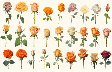 rose clipart, flower alphabet digital art, in the style of warm color palette, eduard gaertner, calculated, historical illustration, panoramic scale, 1970–present,