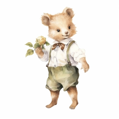 a Cute Happy Baby Hedgehog in the style of Watercolor Kate Greenaway Clipart, White Background