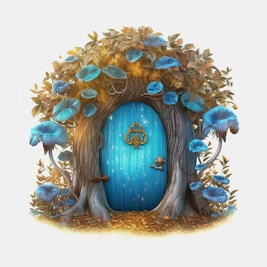 Watercolour beautiful azure blue realistic forest fairy door with realistic perfectly detailed forest leaves beautiful realistic details perfect forest fairy door magnificent details beautiful compelling realistic PNG image,ultra highly detailed, 18k, sharp focus, bright photo with pastel colours digitally enhanced, enhanced graphics, straight, sharp focus, bright lighting, intricate detailed png image ,high definition,300dpi,graphic clipart,computer graphics