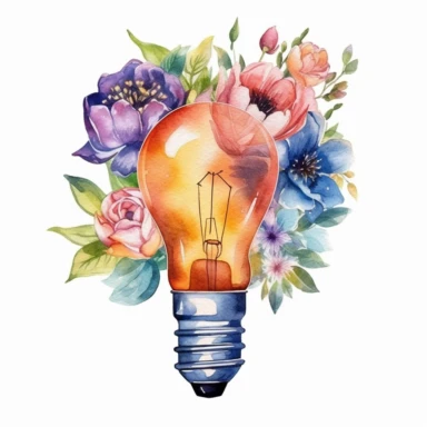 Watercolor Floral Lightbulb Clipart, isolated on white background