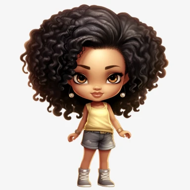 ultra detailed mature Chibi Black Girl Dolls Clipart, Cute Kid Girl , Fashion Black Girl Clipart, Black Girl Doll, solid white background, cute color, cute pose, Girl Hair Clipart, contour by Jasmine Becket-Griffith by ANIMATION