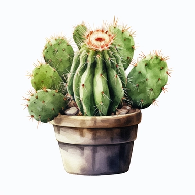 create a hand drawn watercolor clipart of a cactus, white background, 4k