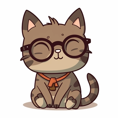 ultimate geek cat, cat that looks like a geek, anime, cartoon, cute, funny, smiling and laughing, clipart