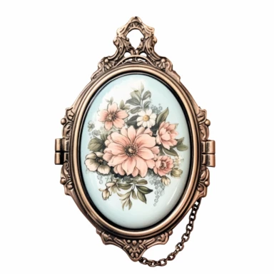 cottagecore clipart. a vintage locket on a white background. cottagecore, feminine, frilly