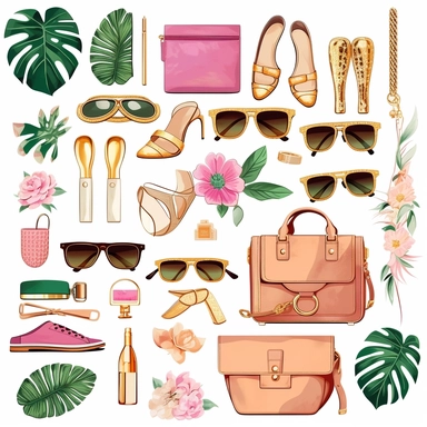 isolated Fashion accessories clipart, Fashion clipart, Fashion set clipart, Fashion Illustration, Bag clipart, Shoe clipart, Gold planner clipart, magenta, peach and green