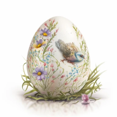 Easter, egg, nature, only one item, picnic, clipart, white background, watercolor, hyper-realistic, high detail, white background