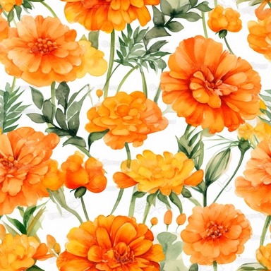 clipart, separate design, watercolor, A cheerful and bright yellow and orange marigolds, adding a touch of energy and warmth to a summer wedding in Arizona.