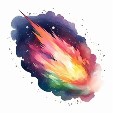 meteor in space clipart watercolor technique, 8k digital art, bright, colorful, soft lightning, white background