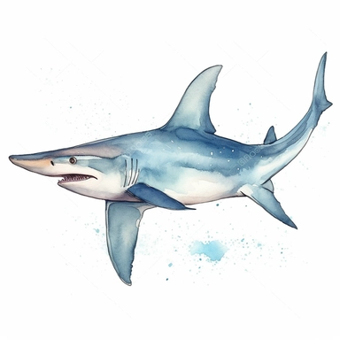 Watercolour clipart of Hammerhead shark swimming, isolated.