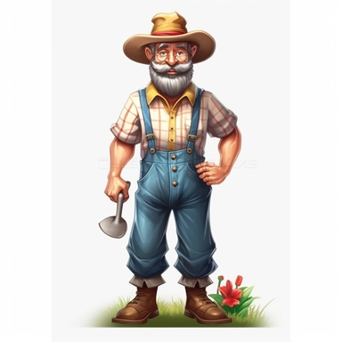 Cute Beautiful Father Dressing Farm Clothes Alone Sublimation Clipart,Cartoon, hyper realistic, intricate detail, illustration style,high solution,on the white background