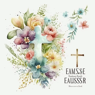 watercolor Easter Cross, flowers, Easter element clipart, on white background