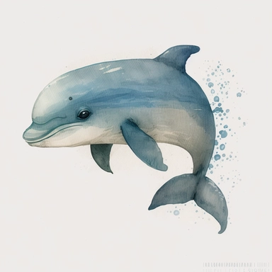 baby dolphin clipart, in the style of muted and subtle tones, cartoon, close up, booru, wimmelbilder, hand-painted details, charming characters, thick texture, blue hues