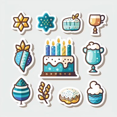 vector sticker design, Hanukkah clipart, white background, flat colors