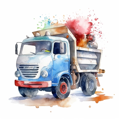 sweet concrete mixer, an adorable, funny , watercolor, watersplash,White Background Clipart